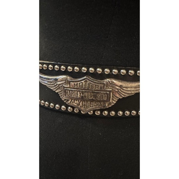 Harley Davidson Older Womens Black Leather Belt Wing Studs M 30-34 Preloved - Picture 2 of 10